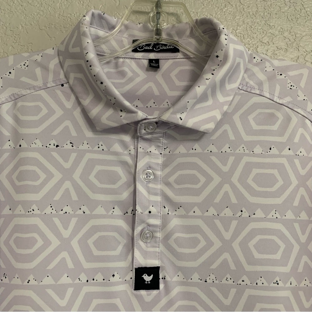 Bad Birdie Golf Shirt Polo Mens L Tribal AOP Performance All Over Print Preppy